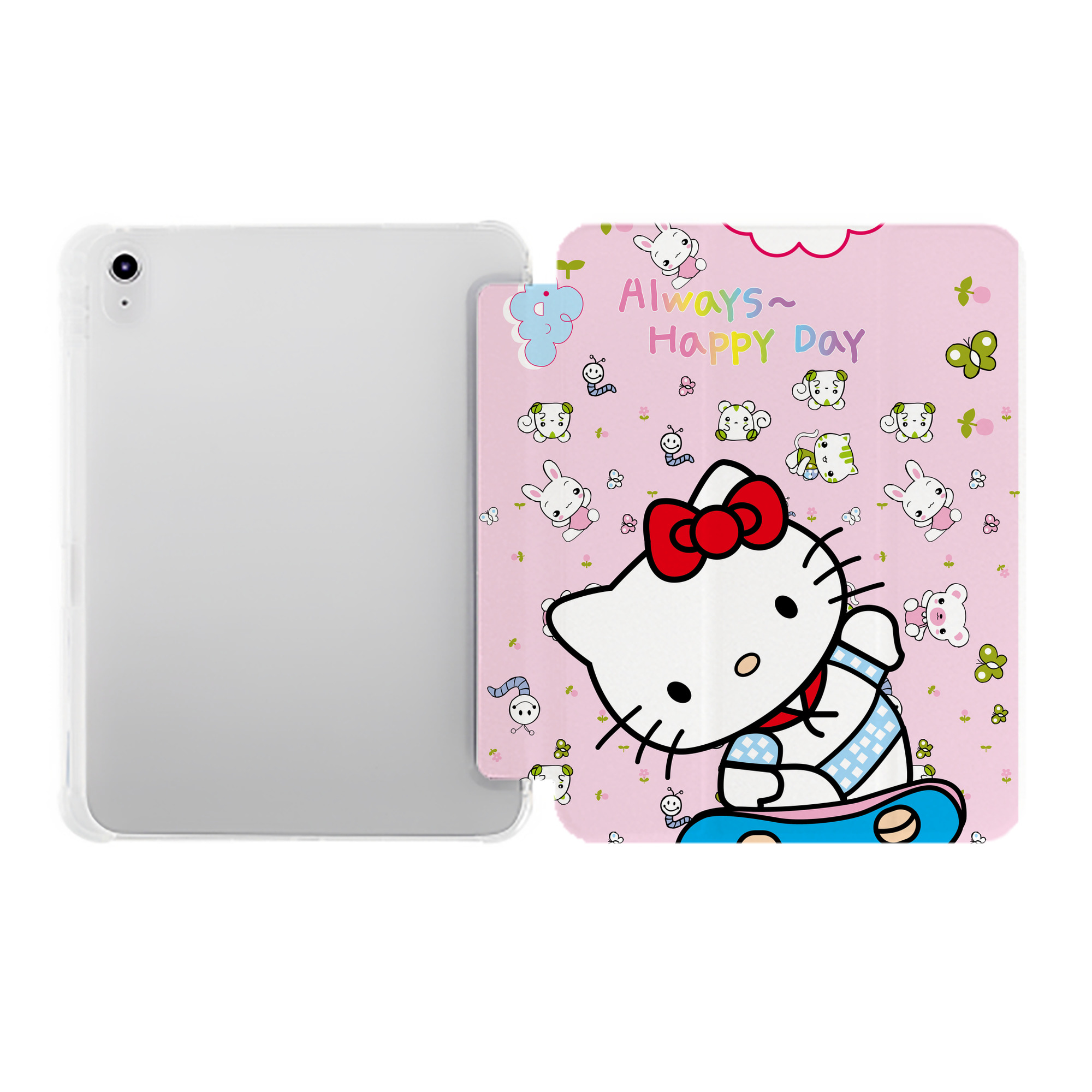 （画像用） Hello Kitty ハローキティ IPad ケース ペン収納付き 三つ折りスタンド PUレザー×シリコン 対応機種9.5/10.5/10.9インチ